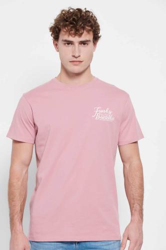 Funky Buddha ανδρικό βαμβακερό T-shirt μονόχρωμο με logo print στο στήθος - FBM007-027-04 Ροζ